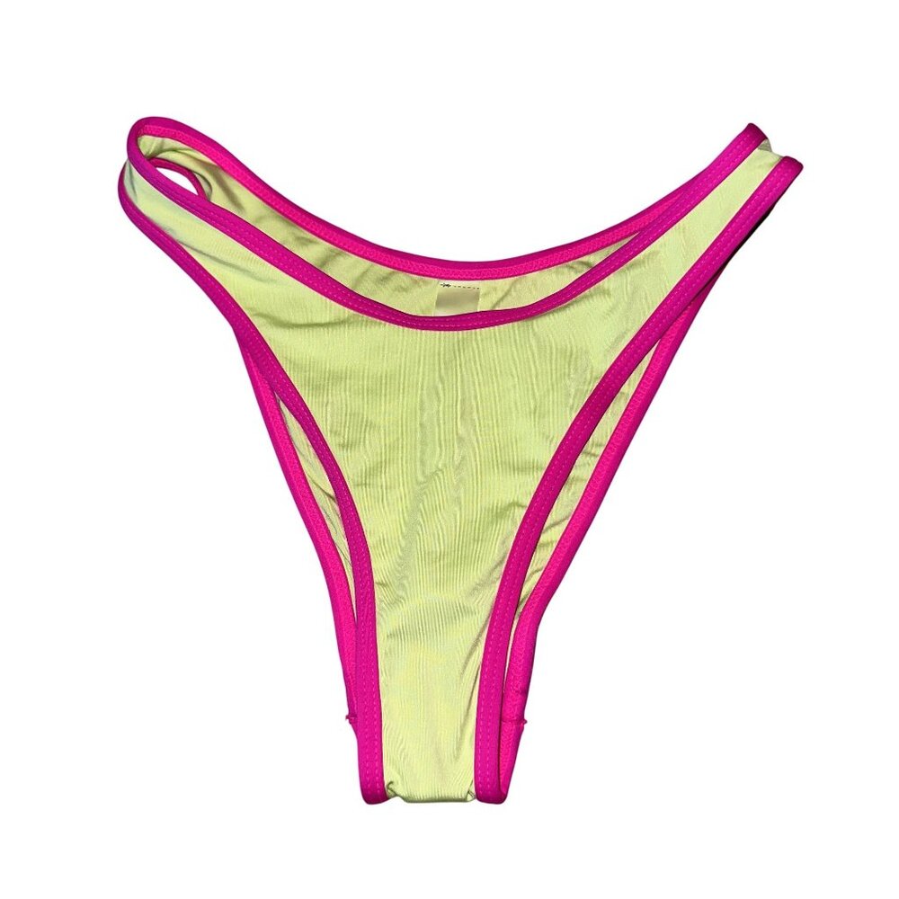 NWOT Frankies Bikinis Yellow Pink Swim Bikini Bottoms Women's Small S